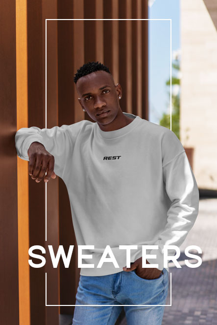 White REST sweater with a custom printed design