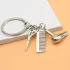 Hair Stylist Charm Keychain – Zinc Alloy Keyring with Miniature Scissors, Comb, and Blow Dryer