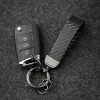 Carbon Fiber Leather Keychain with Mesh Strap premium carbon fiber PU leather keychain
