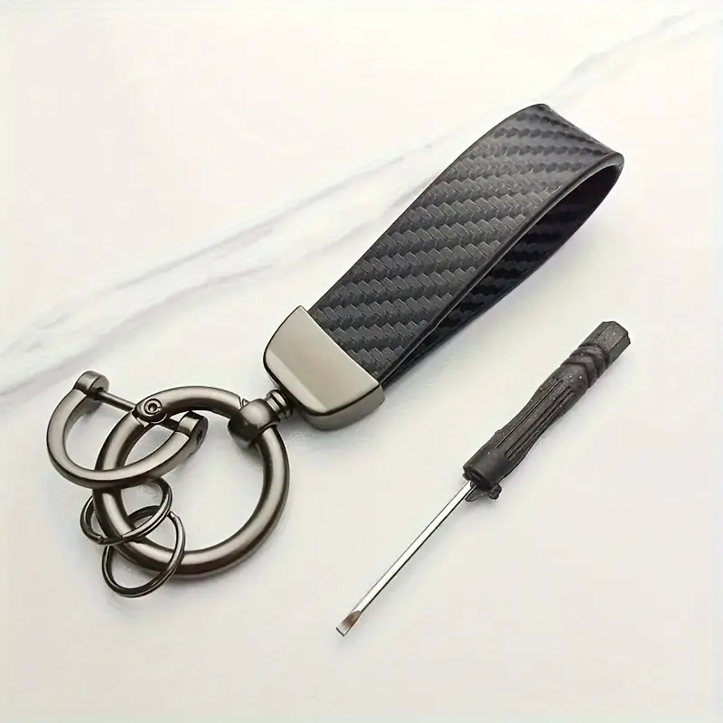 premium carbon fiber PU leather keychain