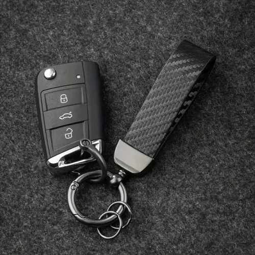 premium carbon fiber PU leather keychain