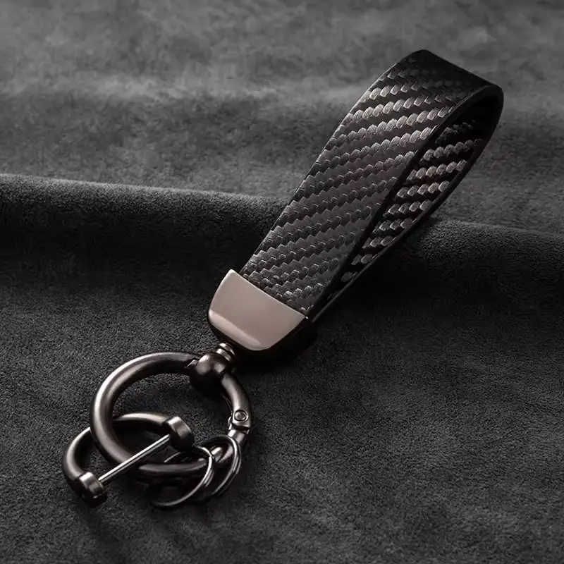 premium carbon fiber PU leather keychain